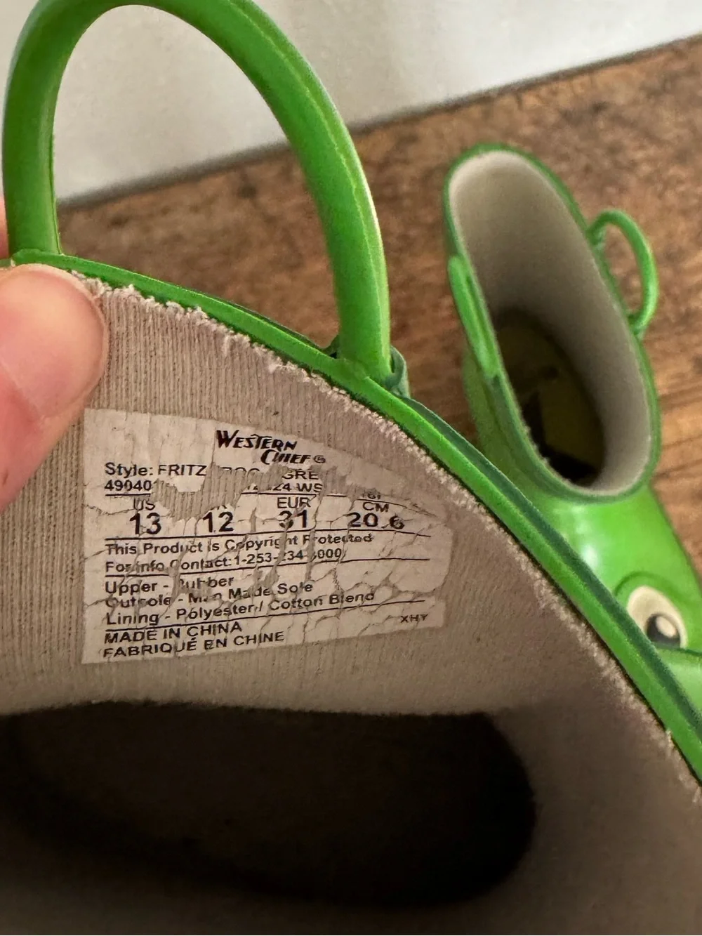 Western Chief Green Frog Kids Rain Boots with Pull Handles “Fritz the Frog”